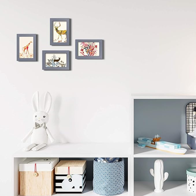 Egofine 4x6 Picture Frames Set of 4 Covered by Plexiglass - Made of Solid Wood for Table Top Display and Wall Mounting photo frame Dark Grey