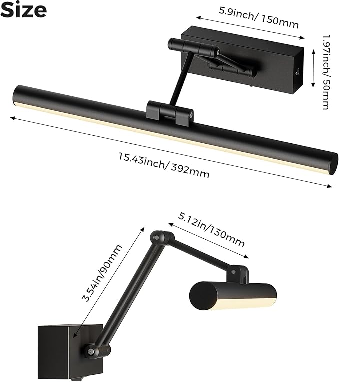 Joossnwell Battery Operated Picture Lights Wireless Painting Light with Remote Art Lighting for Wall Black Rechargeable Gallery Wall Light for Frame Display Artwork Portrait 15.43 Inch