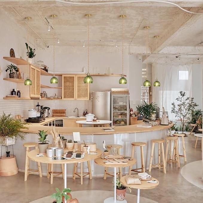 Mini Pendant Light with Green Tulip Glass Lmapshade, Brass Vintage Pendant Light Adjustable Hanging Light for Kitchen Island Dining Room Hallway