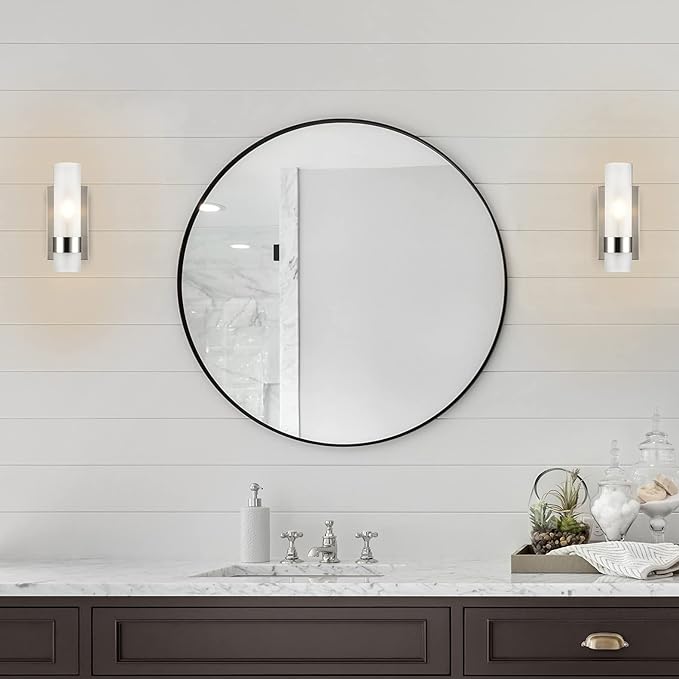 Linea di Liara Teramo Farmhouse Brushed Nickel Wall Sconce Wall Lighting Modern Bathroom Wall Sconces Wall Lights for Hallway and Bedroom Wall Sconce Lighting Fixture - Frosted Glass Shade