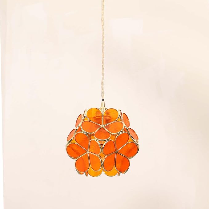 Bieye S10909 Tiffany Style Stained Glass Flower Petal Lampshade (Translucent Orange, 8" Cherry Blossom)