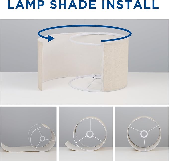 KUNJOULAM Rattan Table Lamp, Modern Wicker Desk Lamp with Linen Fabric Lampshade, 19.6" Weave Nightstand Light, Bedside Lamp for Bedroom Living Room Home Office Decor