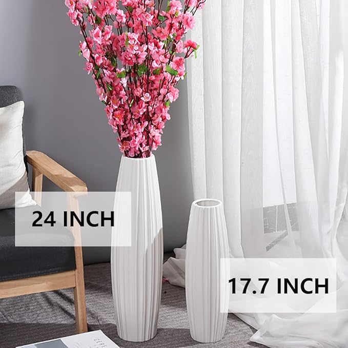 White Ceramic Vase, 17.7" Tall Floor Vase Large Flower Vases Decorative Vases for Modern Home Decor Living Room Office Bedroom Table Centerpieces Shelf Kitchen Wedding Farmhouse Décor