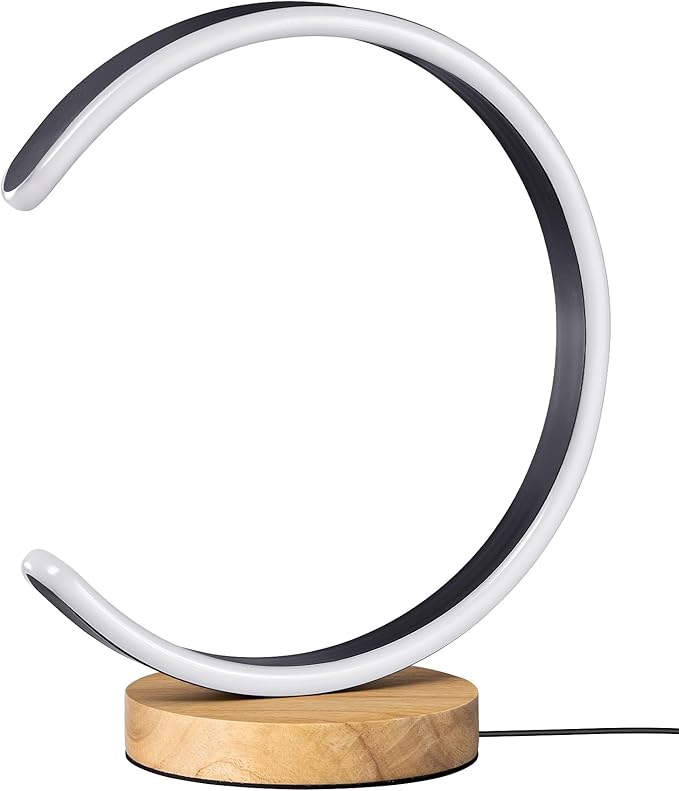 EDISHINE Modern LED Table Lamp, C-Shaped Bedside Lamp with 3 Color Temperature & Dimming, Upgraded Switch, Silicone Lampshade & Solid Wood Base, Nightstand Lamp for Living Room, Bedroom, Black