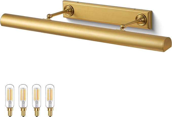 30" Brass Picture Light for Wall, Thickened Copper Gallery Library Painting Art Lights with 4 Bulb, Indoor Hardwired Wall Sconce Light for Poster Frame, Staircase, Hallway, Vanity Bedroom