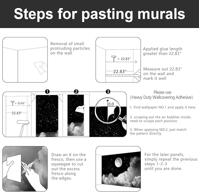 -Gray Galaxy Universe Moon Fabric Wallpaper Ceiling Starry Night White Clouds Living Room Bedroom Bathroom Boys and Girls Children's Room Large Mural- 160"x108"( not Peel and Stick)