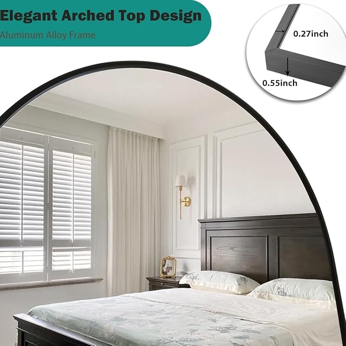 TinyTimes 78''x38'' Oversized Full Length Mirrors, Arched Floor Mirror with Stand, Full Body Large Standing Mirror/Leaning/Hanging Wall Mounted for Living Room, Bedroom, Black