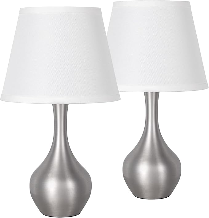 Seealle Touch Table Lamps for Bedroom Set of 2,3-Way Dimmable Small Bedside Lamps for Night Stands with Wires, Silver Desk Lamps for Kids Room,Office,Living Room, End Table(LED Bulbs Included)