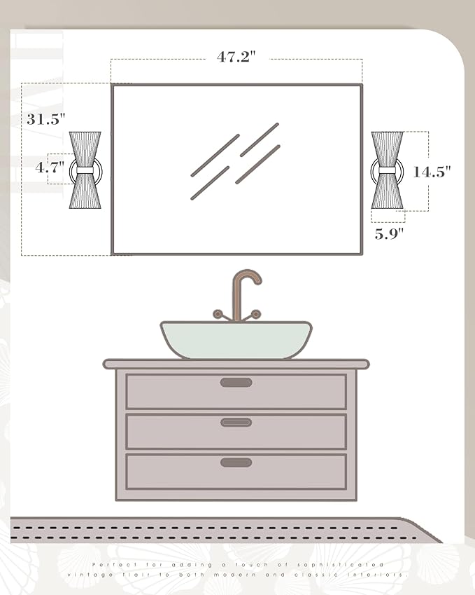 Gold Sconce Wall Lighting, HWH Single Wall Vanity Light Fixture Brushed Gold Wall Sconce Lamp, Modern Indoor Up Down Wall Light with Frosted Milk White Striped Glass Shade, 5HZG97B-2W BG