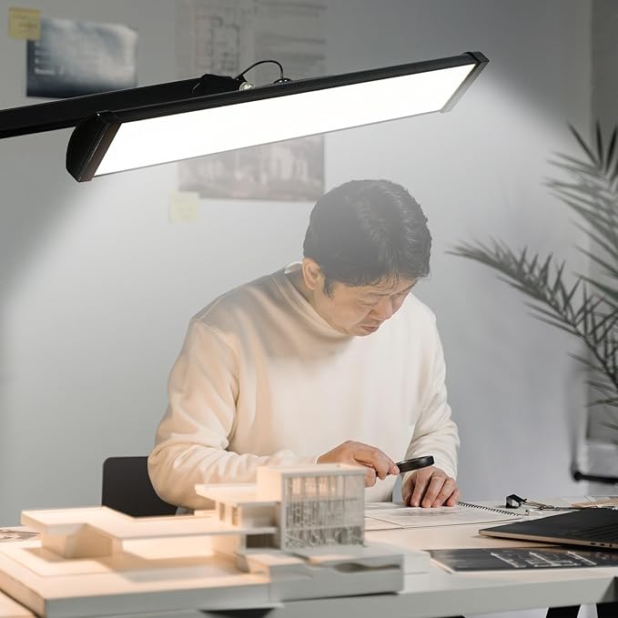 LED Architect Desk Lamp with Clamp, Metal Swing Arm 2300 Lumens Dimming Office Table Lamp for Task Work Drafting Reading Desktop, 180PCS Bright LEDs, 30W Workbench Lamp(Black)