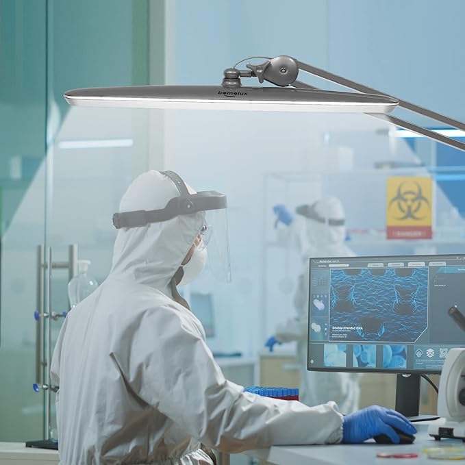 Task Lamp with Clamp, Bright 117PCS LEDs, Metal Swing Arm 24W 2200 Lumen Dimmable Led Desk Lamp for Architect Home Office Study Reading Dorm Workbench Craft, 23 Inch Working Lamp(Silver)