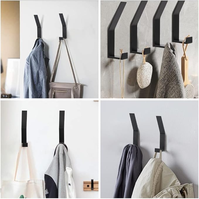 Coat Rack Hooks Wall Mounted, Black 6Packs, Bath Towel Rope Hooks for Kitchen, Door, Cabinet, Bathroom, Foyers, Hallways, and Bedrooms