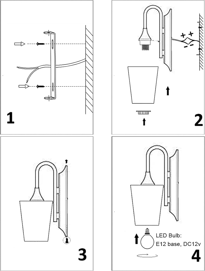12V LED RV Wall Sconce with On/Off Switch (LED Bulb Included), Decorative Fabric Light Fixture with 1 Bulb, 12Volts Interior Light for RV, Motorhome, Camper, Boat