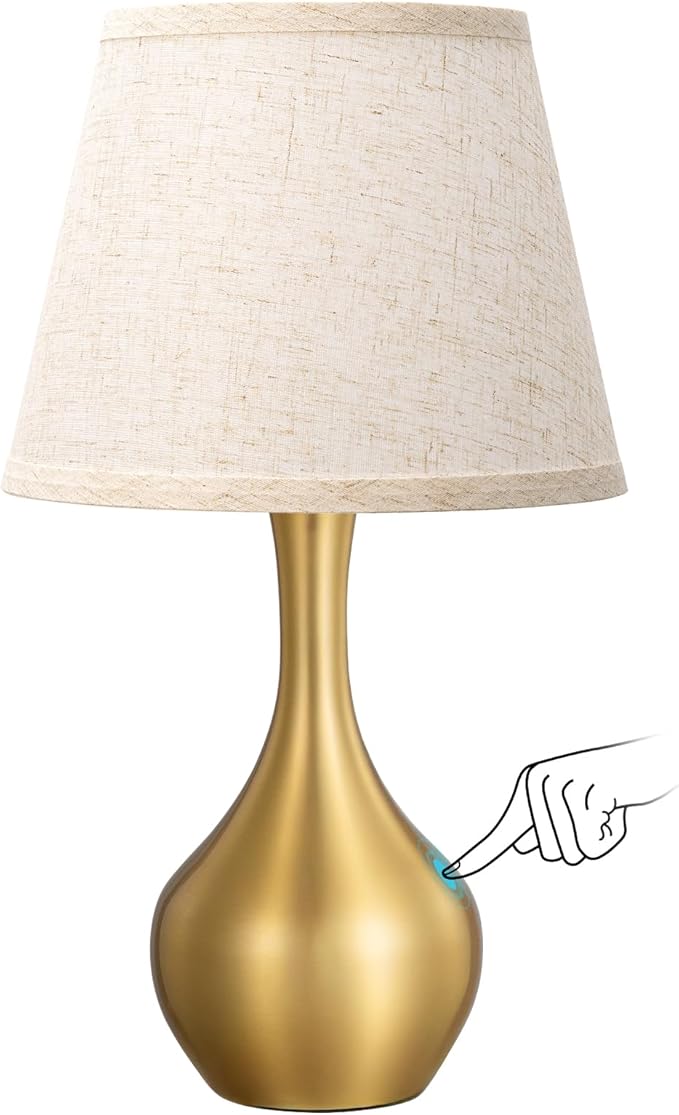 Seealle Touch Table Lamp for Bedroom, 3-Way Dimmable Small Bedside Lamps for Night Stands with Wires, Gold Desk Lamp for Kids Room, Office, Living Room, End Table(LED Bulb Included)
