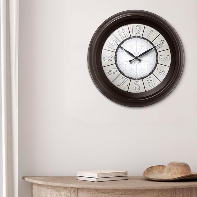Presentime & Co. 18" Luminous Large Wall Clock, Oil Rubbed Bronze Finish, Night Light, Lighted Clock with Smart Sensor to Turn on/Off Lights. Wall Décor for Living Room, Dining Room, Kitchen.