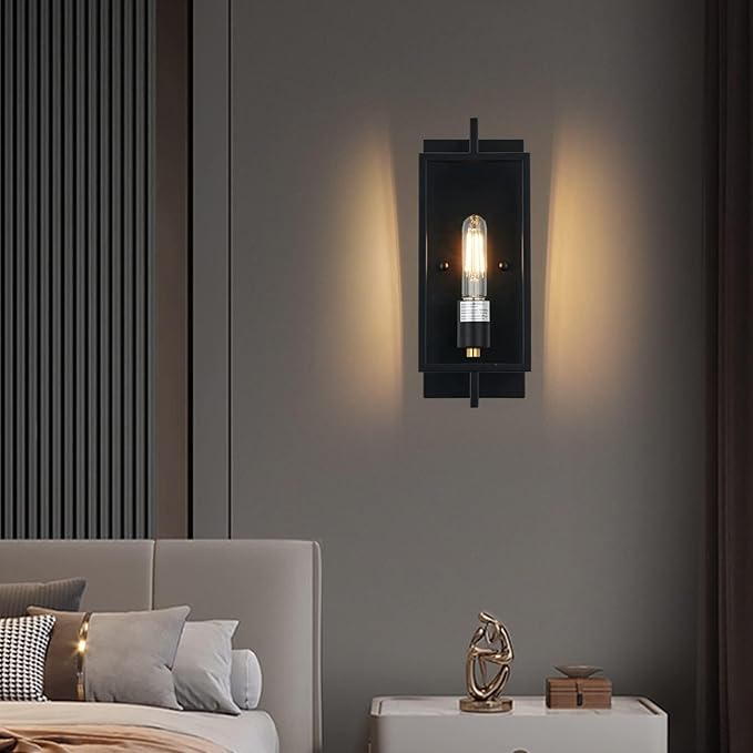 1-Light Black Wall Sconce,Metal Wall Sconce Light Fixtures,Ceramic E26 Base,Modern Indoor Lighting Hardwired【Bulb Included】