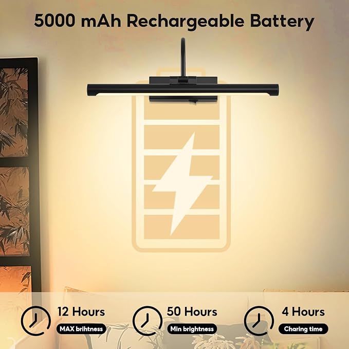 24" Picture Lights for Wall Battery Operated with Remote and Timer, Wireless Art Lights for Paintings, Rechargeable Wall Sconce, Dimmable Lighting for Canvas, Gallery Artwork, Portraits, Black