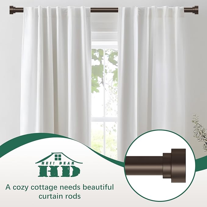 HEI! DEAR 2 Pack Bronze Curtain Rods 18 to 60 Inch(1.5-5ft),1 Inch Heavy Duty Curtain Rods,Adjustable Curtain Rod,Modern Decorative Drapery Rods,Telescoping Window Curtains Rods 18-60",Antique Bronze