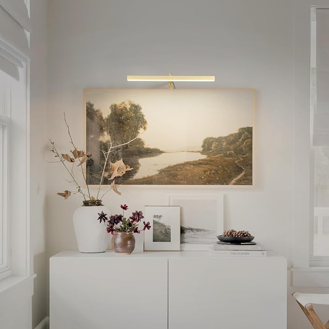 Plug in Picture Lights for Wall, 16 inch Dimmable LED Art Light with Remote, 3 Colour Temperature Gallery Painting Wall Light for Picture Display Dartboard Art Work (Gold)