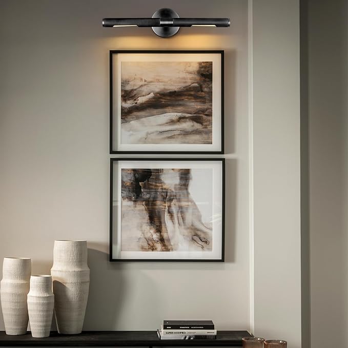 Hard-wired Knurled Picture Light, 19in Black Picture Light for Wall, Dimmable Black Art Lights, Rotatable 360° Sconce for Pictures Frame, Painting Wall Lights, Bathroom Wall Sconce, E12 Bulbs Included