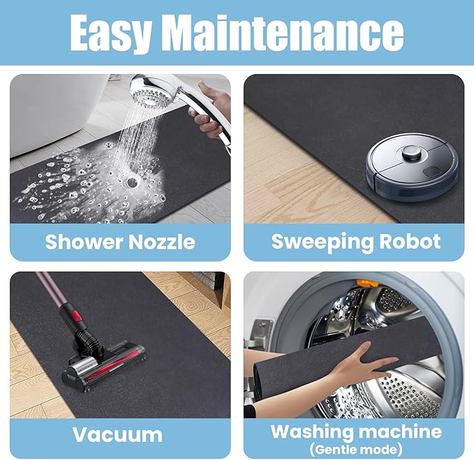 Diatomaceous Earth Bath mat Bathroom Rugs Super Absorbent Quick Dry Non Slip Bath Mat Thin Bathroom Floor Mats Fit Under Door-Shower Rug for in Front of Bathtub Shower, Dark Grey, 23.6"x47.2"