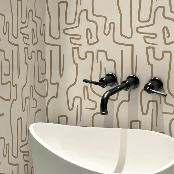 Ismoon 17.3"X393" Wallpaper Peel and Stick Modern Gold Peel and Stick Wallpaper Abstract Scribbles Wall Paper Removable Self-Adhesive Waterproof Wall Paper for Bathroom Decoration Vinyl Film Roll