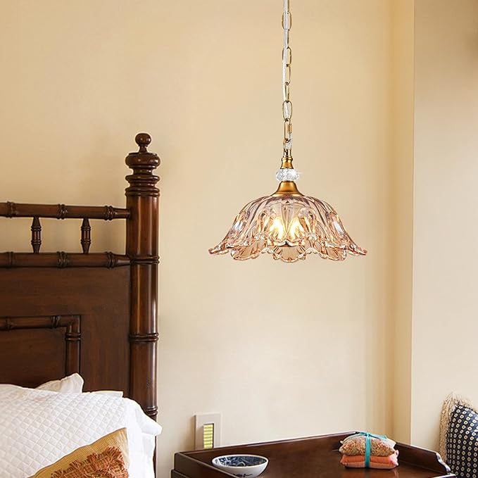 1 Piece Vintage Chandelier Light Fixture with Amber Glass Shade,Matte Antique Brass Finish Pendant Light,Hanging Light for Dining Room,Hallway,Living Room,Bedroom