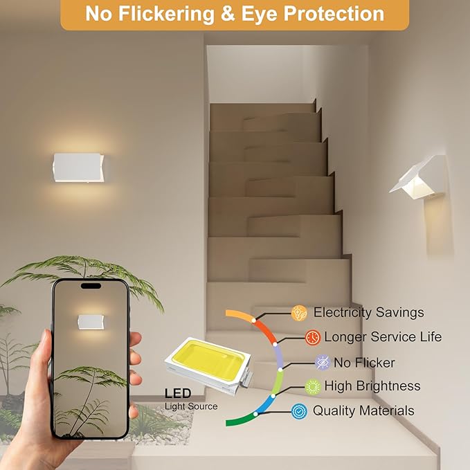 Indoor Modern Led Aluminum Wall Sconces,18W 5CCT 3000K-6000K Dimmable Hardwired Wall Light with Rotatable Lampshade,Contemporary Wall Lamp for Bedroom Living Room Hallway Stairway(White,2Pack)