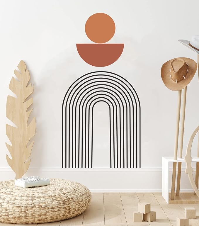 Large Boho Arch Wall Art Murals - Modern Peel and Stick Terracotta Decals for Bedroom, Living Room, Office
