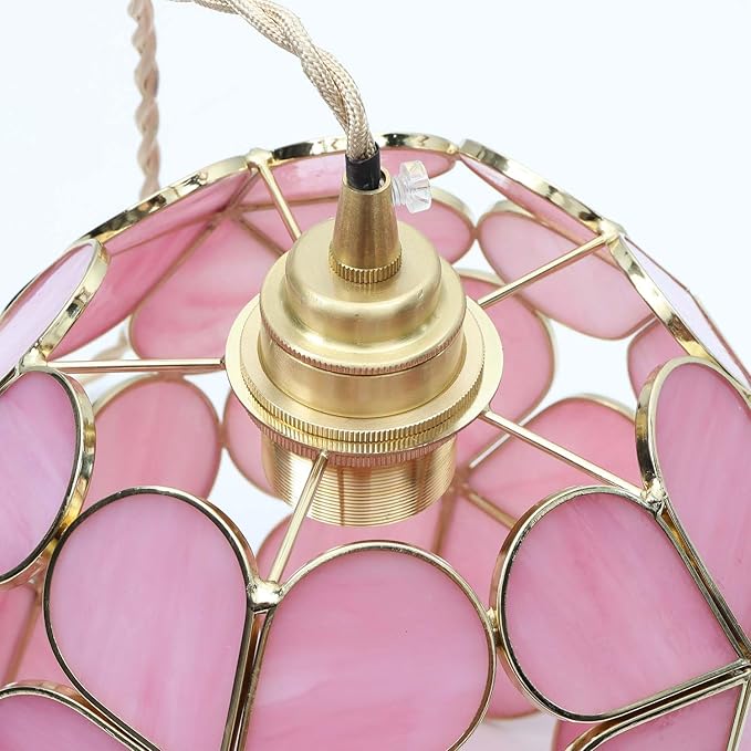 Bieye Tiffany Style Stained Glass Flower Petal Lampshade (Pink, 8" Hydrangea)