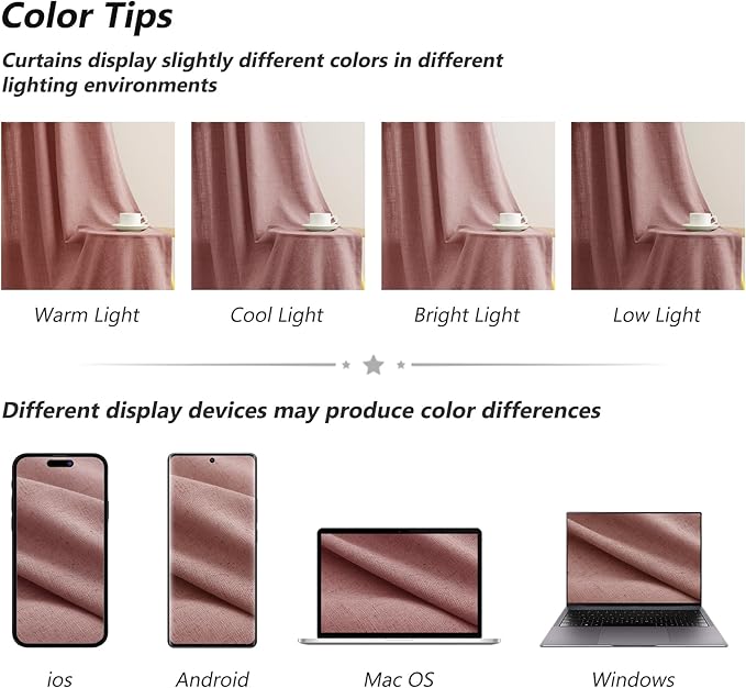 Guken Canyon Rose Linen Curtains 108 Inches Long 2 Panel Set Rod Pocket Semi Sheer Dining Room Cozy Bedroom Decor Cotton Look Country Rustic Farmhouse Boho Curtains 52x108