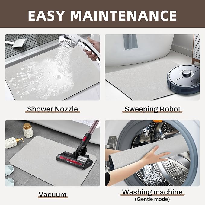 Diatomaceous earth bath mat Bathroom Rugs Sets 3 Piece Super Absorbent Quick Dry Bath Mats, Rubber Non Slip Shower Mat and Toilet Mat U Shape, Shower Rug for in Front of Bathtub Shower, Grey