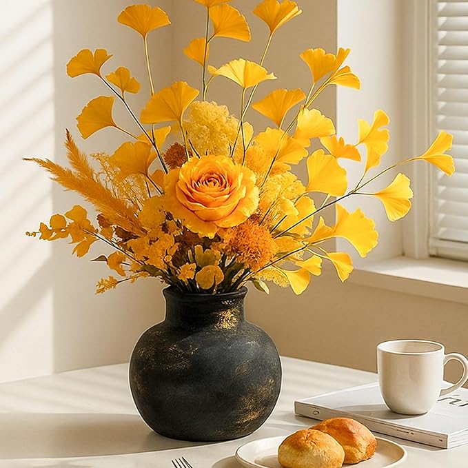 Ceramic Rustic Farmhouse Vase | 6 Inch Pottery Decorative Flower for Home Decor | Boho Vase | Terracotta for Table, Living Room, Bathroom Decoration, Shelf Decor, Mantel, Bronze