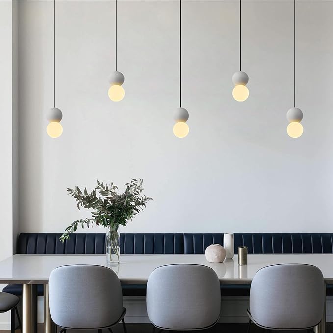 Modern 1-Light Concrete Pendant Light Kitchen Islandceiling Light Fixture White Glass Globe Ball Pendant Lighting for Dining Room Coffee Club Resturant Bar Living Room(2-Pack)