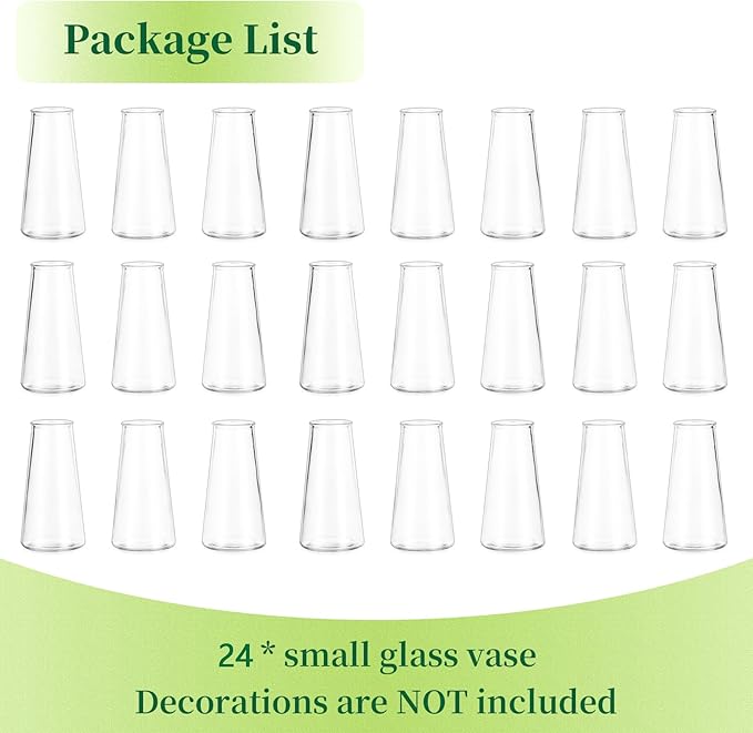 Hewory Glass Bud Vases for Centerpieces: Small Clear Modern Flower Vase Set of 24, Minimalist Cute Mini Decorative Bulk Vases for Wedding Birthday Bridal Shower Party Events Dining Room Table Decor
