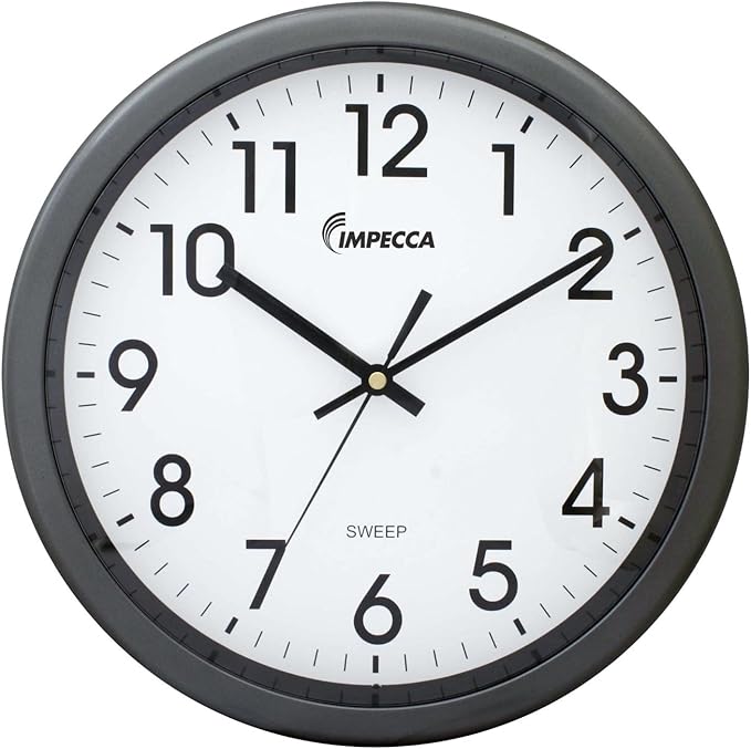 Impecca WCW12M1 Non Ticking Sweep Movement 12" Wall Clock (Metallic Grey)