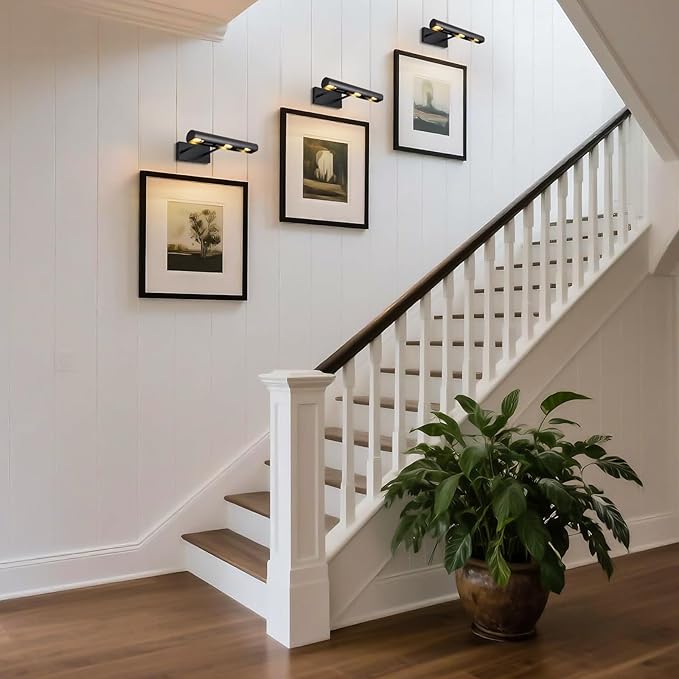 Matte Black Picture Lights for Wall, 18" Linear Picture Light Hardwired, 3-Light Bronze Art Light, Warm White 2700k Dimmable Gallery Light, 270° Picture Frame Lights for Bathroom, Living Room, Hallway