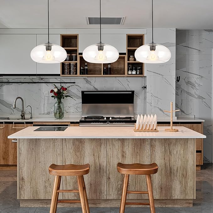 Clear Glass Pendant Lights Kitchen Island Lighting Globe Pendant Light Fixtures IIndustrial Vintage Pendant Lighting for Kitchen Island Bedroom Living Dining Room Light Fixture