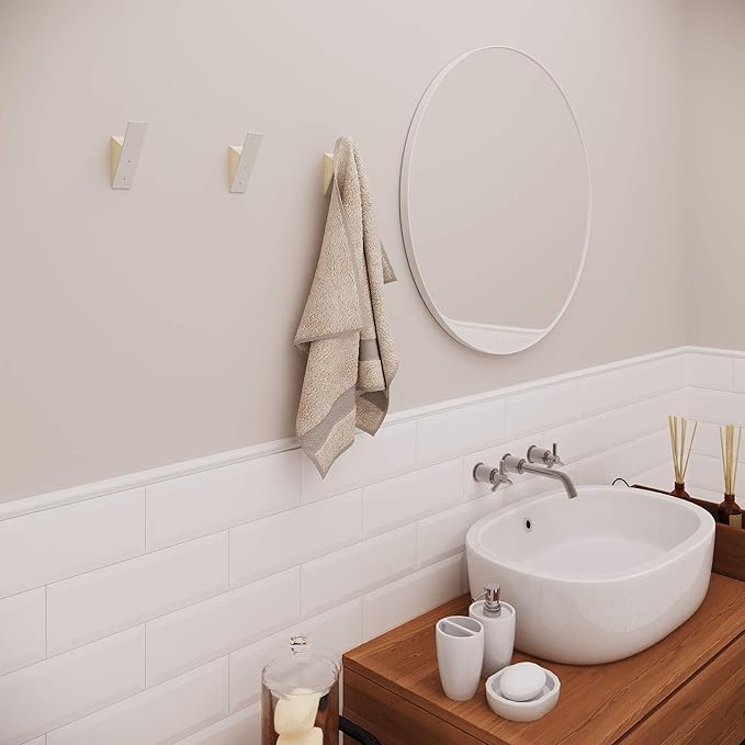 Homeforia Beech Wood Coat Hooks, High End Beech Wood & White Metal Wall Mounted Clothing Hooks, Mid-Century Modern Coat Hooks, Heavy Duty Wooden Hooks for Hanging Coats, Hats, Towels & More, Set of 6