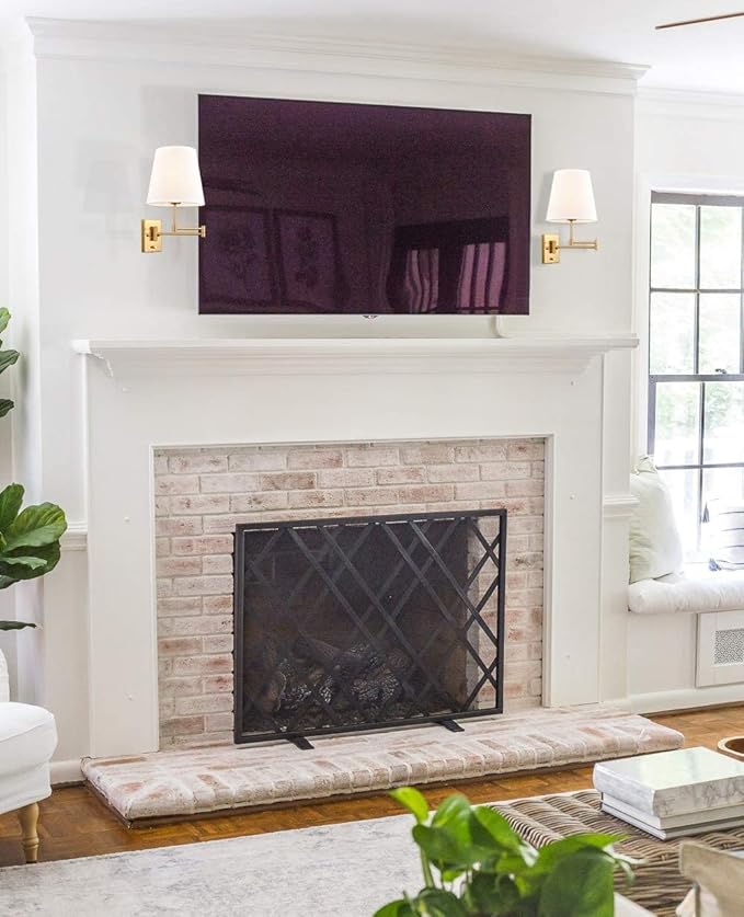 HYDELITE Gold Swing Arm Wall Lamp Brass Wall Sconces with Linen Shade | Plug-in or Hardwired Wall Light Fixtures Bedroom Bedside, House Reading, Living Room, Home Hallway, Dinning Set of 2