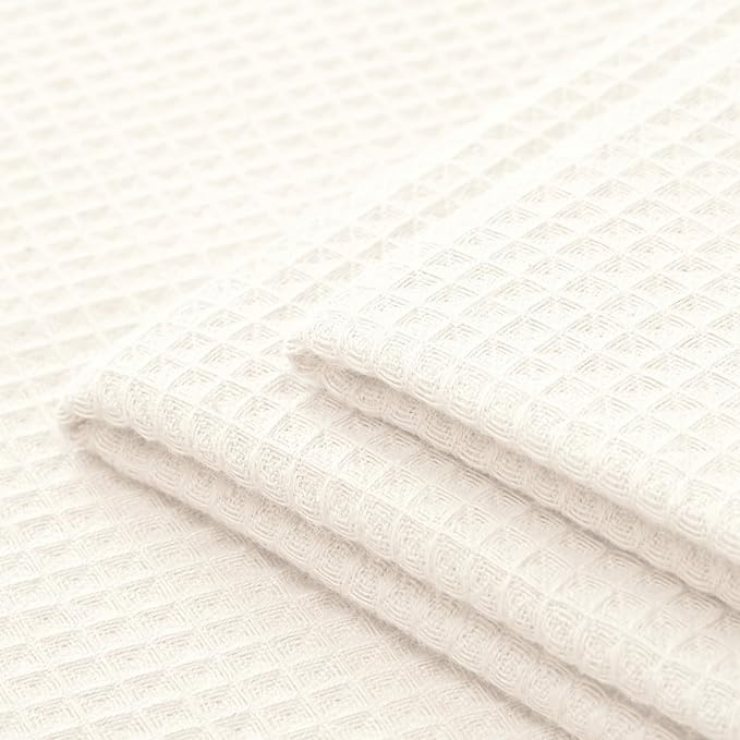 Encasa XO Kitchen Dish Towels Set | Solid Off White | Waffle Weave and Flat Hand Tea Towel | 28"x18" | Quick Drying Reusable Cotton Washcloths | Multipurpose Lightweight Dishcloths Set of 4