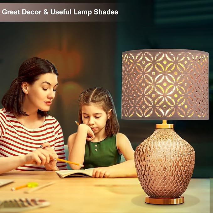 Pink Lamp Shades Set of 2, Drum Lampshades, Lampshade 10 Inches Height, Lampshades for Table Lamp, Floor Lamp, Pendant Light, Lamp Shade Harp Holder Included