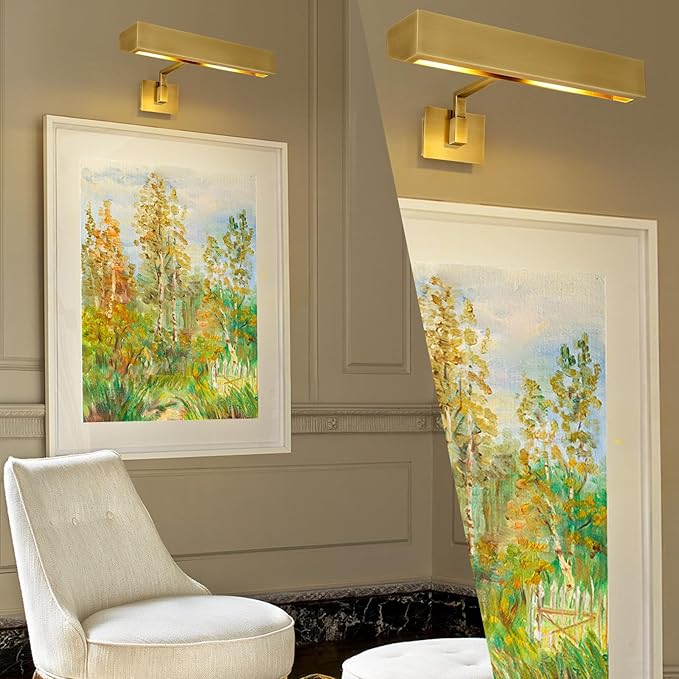 Picture Light, 24" Brass Picture Lights for Wall, Gold Art Lights Hardwired, Dimmable Gallery Light, 3000K Vanity Lights, Picture Frame Light for Bathroom Wall Sconces Artwork Poster Display