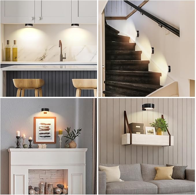 TTQ 4 PCS Magnetic Picture Lights for Wall Battery Operated,Wall Painting Light with Wireless Control,Art Display Light,Wall Decor Puck Lights for Picture Frame Portrait Artworking