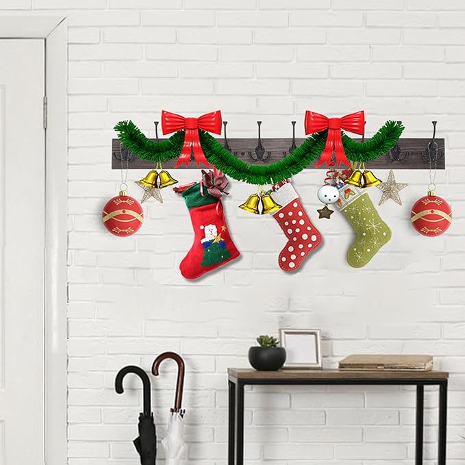 IBosins Wall Mounted Coat Rack with 10 Decorative Hooks, 34'' Long, Old Wood Color Coat Hanger, Rustic Coat Hooks Rail for Entryway Living Room Coat Scarf Bag Towel Hat