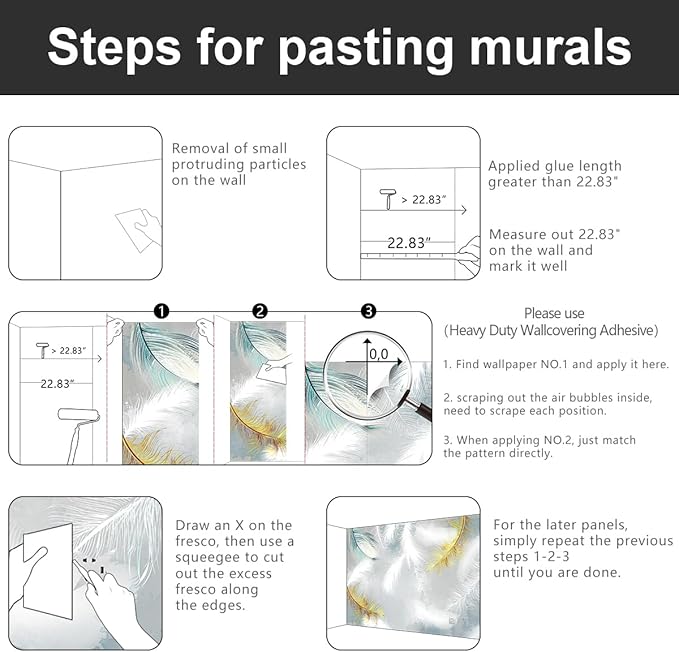 -Gold Modern Feather Fabric Wallpaper Living Room Bedroom Bathroom Large Wall Mural- 137"x96"( not Peel and Stick)