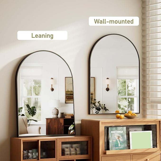 HARRITPURE 32"x48" Arched Bathroom Mirror - Black Wall Mounted Vanity Mirror Aluminum Alloy Frame Large Arch Wall Mirror for Living Room, Bedroom and Entryway