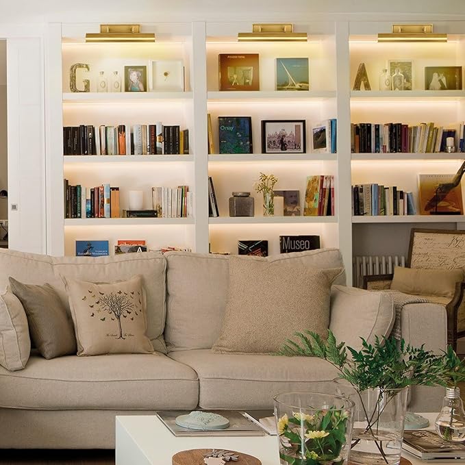 18in Brass Picture Lights Hardwired, 3-Light Gold Modern Picture Light for Wall, Rotatable Art Light Over Picture Frame for Living Room, Bookcase, Artwork, Poster (Includes Bulbs)