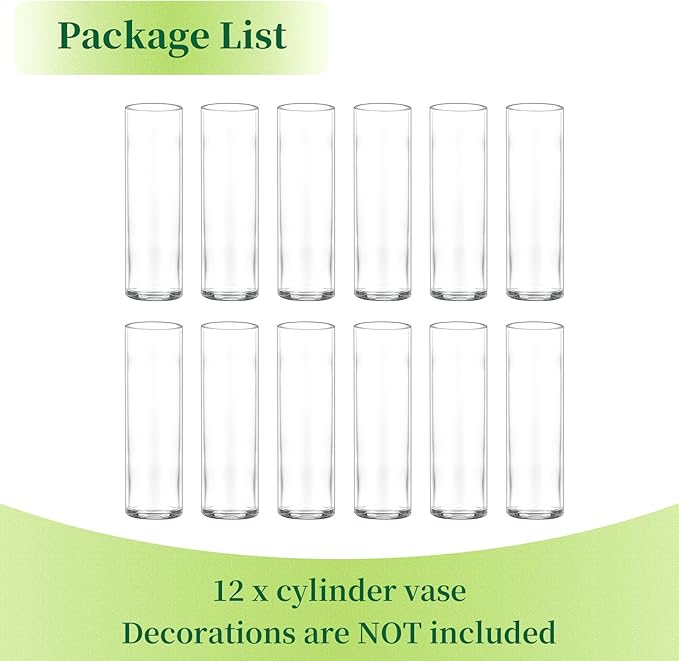 Hewory Cylinder Glass Bud Vases: Set of 12 Small Clear Skinny Single Flower Vase for Centerpieces - Minimalist Bulk Vases for Wedding Birthday Bridal Shower Party Events Table Decor, 5.91"(H)×1.8"(D)