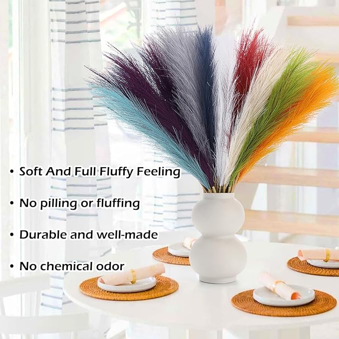 90 Pcs Pampas Grass Rainbow Decor 21.7" Fluffy Faux Short Multicolor Pampas Grass Artificial Small Pompas Grass Flower Vase Filler for Home Wedding Decoration